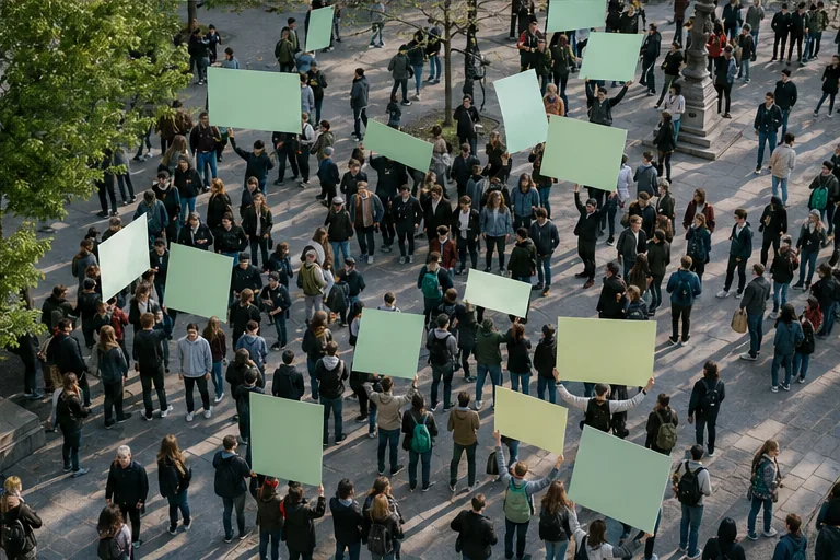 Junge Menschen bei einer friedlichen Demonstration